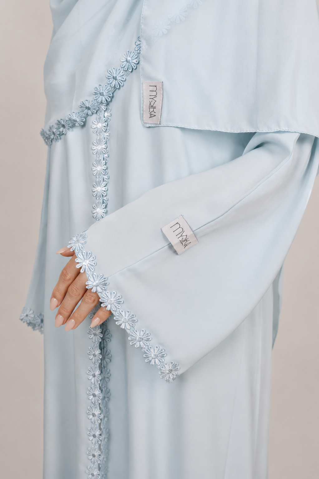 Lace Abaya - Sky