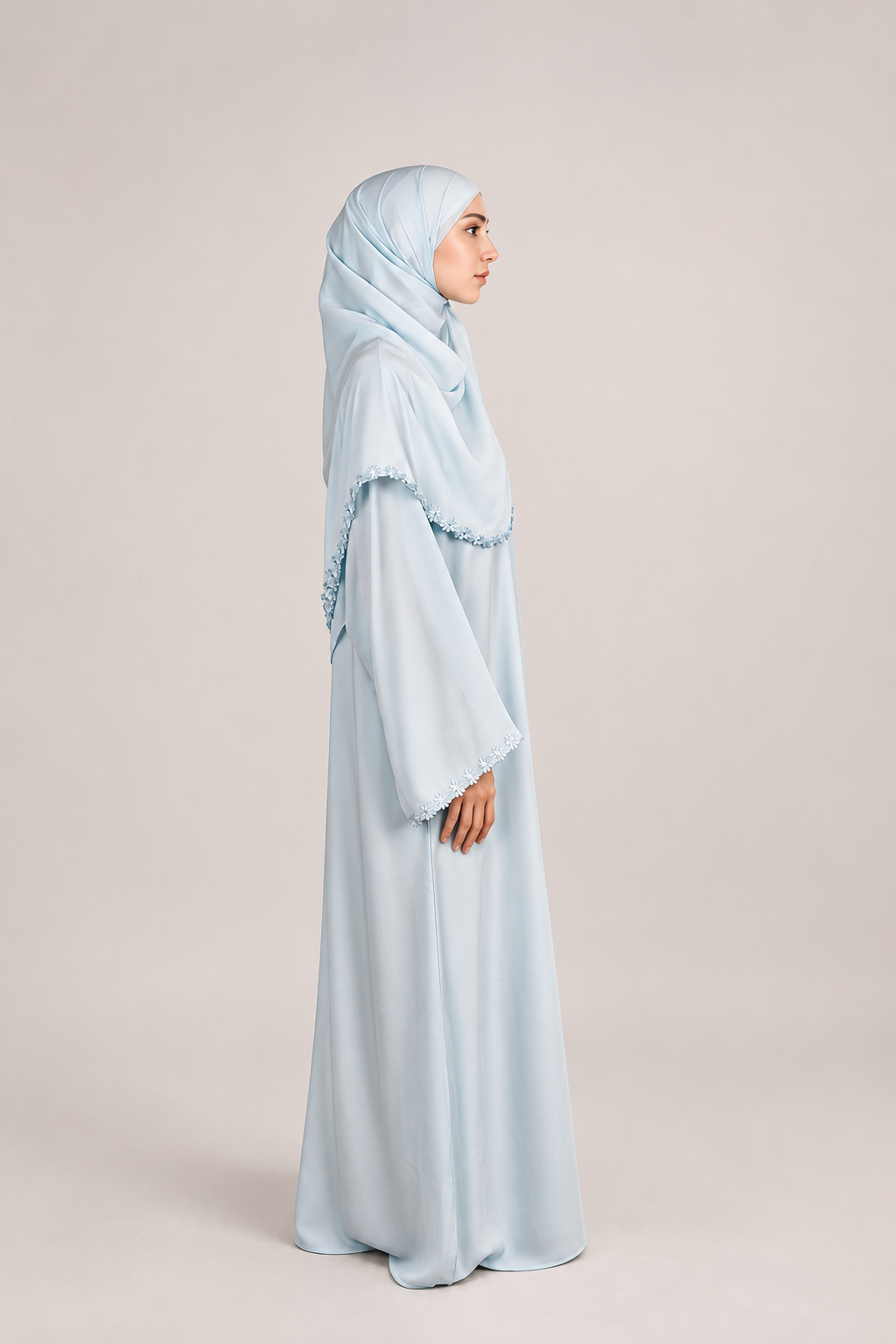 Lace Abaya - Sky